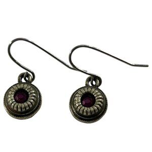 Vintage Xeja Dangle Earrings Silver Tone Pink Stone Boho Drop Ethnic Ornate